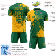 Загрузить изображение в средство просмотра галереи, Custom Kelly Green Gold Abstract Brush Stroke Sports Sublimation Soccer Uniform Jersey