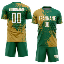 Загрузить изображение в средство просмотра галереи, Custom Kelly Green White-Old Gold Abstract Brush Stroke Sports Sublimation Soccer Uniform Jersey