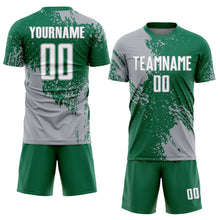 Загрузить изображение в средство просмотра галереи, Custom Kelly Green White-Gray Abstract Brush Stroke Sports Sublimation Soccer Uniform Jersey