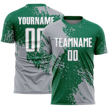Загрузить изображение в средство просмотра галереи, Custom Kelly Green White-Gray Abstract Brush Stroke Sports Sublimation Soccer Uniform Jersey