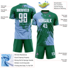 Загрузить изображение в средство просмотра галереи, Custom Kelly Green White-Light Blue Abstract Brush Stroke Sports Sublimation Soccer Uniform Jersey