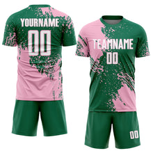 Загрузить изображение в средство просмотра галереи, Custom Kelly Green White-Light Pink Abstract Brush Stroke Sports Sublimation Soccer Uniform Jersey
