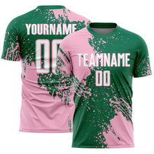 Загрузить изображение в средство просмотра галереи, Custom Kelly Green White-Light Pink Abstract Brush Stroke Sports Sublimation Soccer Uniform Jersey