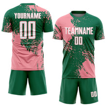 Загрузить изображение в средство просмотра галереи, Custom Kelly Green White-Medium Pink Abstract Brush Stroke Sports Sublimation Soccer Uniform Jersey