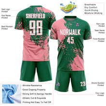 Загрузить изображение в средство просмотра галереи, Custom Kelly Green White-Medium Pink Abstract Brush Stroke Sports Sublimation Soccer Uniform Jersey