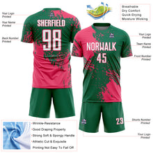 Загрузить изображение в средство просмотра галереи, Custom Kelly Green White-Neon Pink Abstract Brush Stroke Sports Sublimation Soccer Uniform Jersey