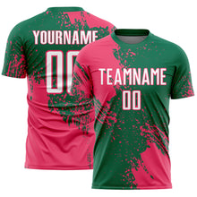 Загрузить изображение в средство просмотра галереи, Custom Kelly Green White-Neon Pink Abstract Brush Stroke Sports Sublimation Soccer Uniform Jersey