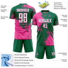 Загрузить изображение в средство просмотра галереи, Custom Kelly Green White-Pink Abstract Brush Stroke Sports Sublimation Soccer Uniform Jersey