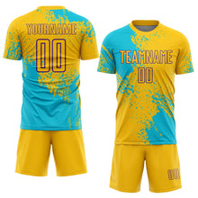 Загрузить изображение в средство просмотра галереи, Custom Yellow Lakes Blue-Purple Abstract Brush Stroke Sports Sublimation Soccer Uniform Jersey