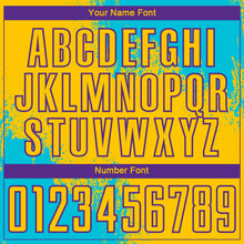 Загрузить изображение в средство просмотра галереи, Custom Yellow Lakes Blue-Purple Abstract Brush Stroke Sports Sublimation Soccer Uniform Jersey