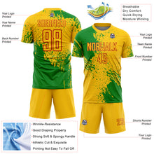 Загрузить изображение в средство просмотра галереи, Custom Yellow Grass Green-Red Abstract Brush Stroke Sports Sublimation Soccer Uniform Jersey