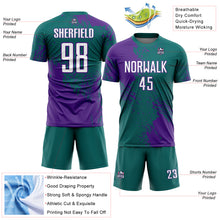 Загрузить изображение в средство просмотра галереи, Custom Teal White-Purple Abstract Brush Stroke Sports Sublimation Soccer Uniform Jersey