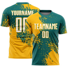 Загрузить изображение в средство просмотра галереи, Custom Teal White-Gold Abstract Brush Stroke Sports Sublimation Soccer Uniform Jersey