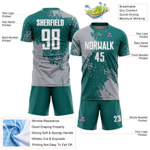 Загрузить изображение в средство просмотра галереи, Custom Teal White-Gray Abstract Brush Stroke Sports Sublimation Soccer Uniform Jersey