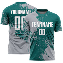 Загрузить изображение в средство просмотра галереи, Custom Teal White-Gray Abstract Brush Stroke Sports Sublimation Soccer Uniform Jersey