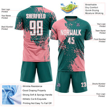 Загрузить изображение в средство просмотра галереи, Custom Teal White-Medium Pink Abstract Brush Stroke Sports Sublimation Soccer Uniform Jersey