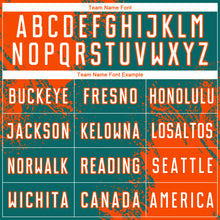 Laden Sie das Bild in den Galerie-Viewer, Custom Teal White-Orange Abstract Brush Stroke Sports Sublimation Soccer Uniform Jersey