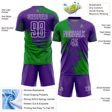 Laden Sie das Bild in den Galerie-Viewer, Custom Purple Grass Green-White Abstract Brush Stroke Sports Sublimation Soccer Uniform Jersey