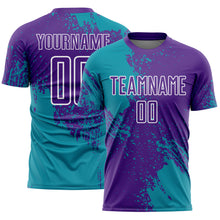Загрузить изображение в средство просмотра галереи, Custom Purple Teal-White Abstract Brush Stroke Sports Sublimation Soccer Uniform Jersey