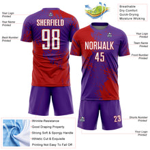 Charger l'image dans la galerie, Custom Purple White-Red Abstract Brush Stroke Sports Sublimation Soccer Uniform Jersey
