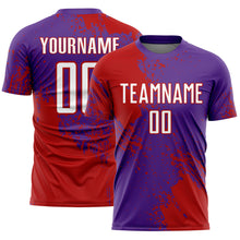 Charger l'image dans la galerie, Custom Purple White-Red Abstract Brush Stroke Sports Sublimation Soccer Uniform Jersey