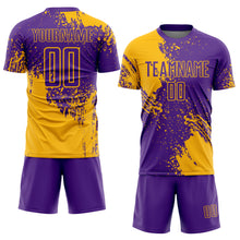 Load image into Gallery viewer, Custom Purple Gold Abstract Brush Stroke Sports Sublimation Soccer Uniform Jersey