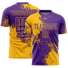 Load image into Gallery viewer, Custom Purple Gold Abstract Brush Stroke Sports Sublimation Soccer Uniform Jersey