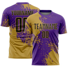 Загрузить изображение в средство просмотра галереи, Custom Purple Black-Old Gold Abstract Brush Stroke Sports Sublimation Soccer Uniform Jersey