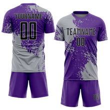 Load image into Gallery viewer, Custom Purple Black-Gray Abstract Brush Stroke Sports Sublimation Soccer Uniform Jersey