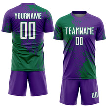 Charger l'image dans la galerie, Custom Purple White-Kelly Green Abstract Brush Stroke Sports Sublimation Soccer Uniform Jersey