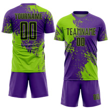 Загрузить изображение в средство просмотра галереи, Custom Purple Black-Neon Green Abstract Brush Stroke Sports Sublimation Soccer Uniform Jersey