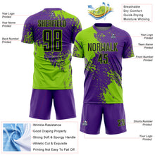 Загрузить изображение в средство просмотра галереи, Custom Purple Black-Neon Green Abstract Brush Stroke Sports Sublimation Soccer Uniform Jersey