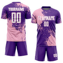 Charger l'image dans la galerie, Custom Purple White-Light Pink Abstract Brush Stroke Sports Sublimation Soccer Uniform Jersey