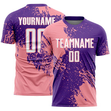 Charger l'image dans la galerie, Custom Purple White-Medium Pink Abstract Brush Stroke Sports Sublimation Soccer Uniform Jersey