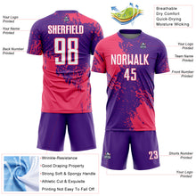 Загрузить изображение в средство просмотра галереи, Custom Purple White-Neon Pink Abstract Brush Stroke Sports Sublimation Soccer Uniform Jersey