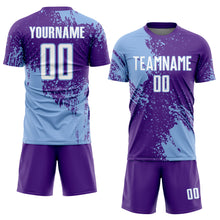Laden Sie das Bild in den Galerie-Viewer, Custom Purple White-Light Blue Abstract Brush Stroke Sports Sublimation Soccer Uniform Jersey