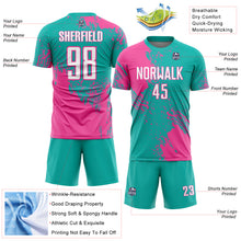 Load image into Gallery viewer, Custom Aqua White-Pink Abstract Brush Stroke Sports Sublimation Soccer Uniform Jersey