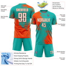 Load image into Gallery viewer, Custom Aqua White-Orange Abstract Brush Stroke Sports Sublimation Soccer Uniform Jersey