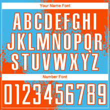 Load image into Gallery viewer, Custom Sky Blue White-Orange Abstract Brush Stroke Sports Sublimation Soccer Uniform Jersey