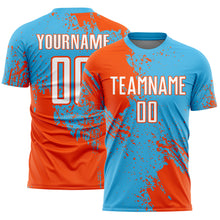 Load image into Gallery viewer, Custom Sky Blue White-Orange Abstract Brush Stroke Sports Sublimation Soccer Uniform Jersey