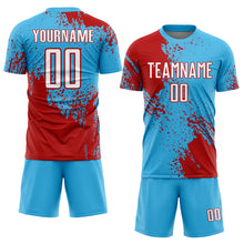 Laden Sie das Bild in den Galerie-Viewer, Custom Sky Blue White-Red Abstract Brush Stroke Sports Sublimation Soccer Uniform Jersey