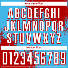 Laden Sie das Bild in den Galerie-Viewer, Custom Sky Blue White-Red Abstract Brush Stroke Sports Sublimation Soccer Uniform Jersey