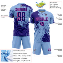 Load image into Gallery viewer, Custom Light Blue Dark Purple-Pink Abstract Brush Stroke Sports Sublimation Soccer Uniform Jersey