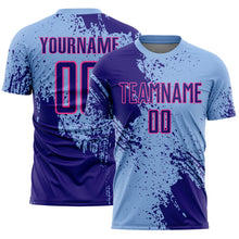 Load image into Gallery viewer, Custom Light Blue Dark Purple-Pink Abstract Brush Stroke Sports Sublimation Soccer Uniform Jersey