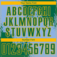 Load image into Gallery viewer, Custom Light Blue Kelly Green-Gold Abstract Brush Stroke Sports Sublimation Soccer Uniform Jersey