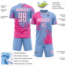 Загрузить изображение в средство просмотра галереи, Custom Light Blue White-Pink Abstract Brush Stroke Sports Sublimation Soccer Uniform Jersey