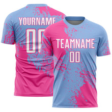 Загрузить изображение в средство просмотра галереи, Custom Light Blue White-Pink Abstract Brush Stroke Sports Sublimation Soccer Uniform Jersey