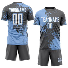 Загрузить изображение в средство просмотра галереи, Custom Steel Gray White-Light Blue Abstract Brush Stroke Sports Sublimation Soccer Uniform Jersey