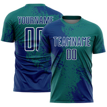 Laden Sie das Bild in den Galerie-Viewer, Custom Teal US Navy Blue-White Abstract Brush Stroke Sports Sublimation Soccer Uniform Jersey