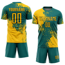 Загрузить изображение в средство просмотра галереи, Custom Teal Yellow-Black Abstract Brush Stroke Sports Sublimation Soccer Uniform Jersey